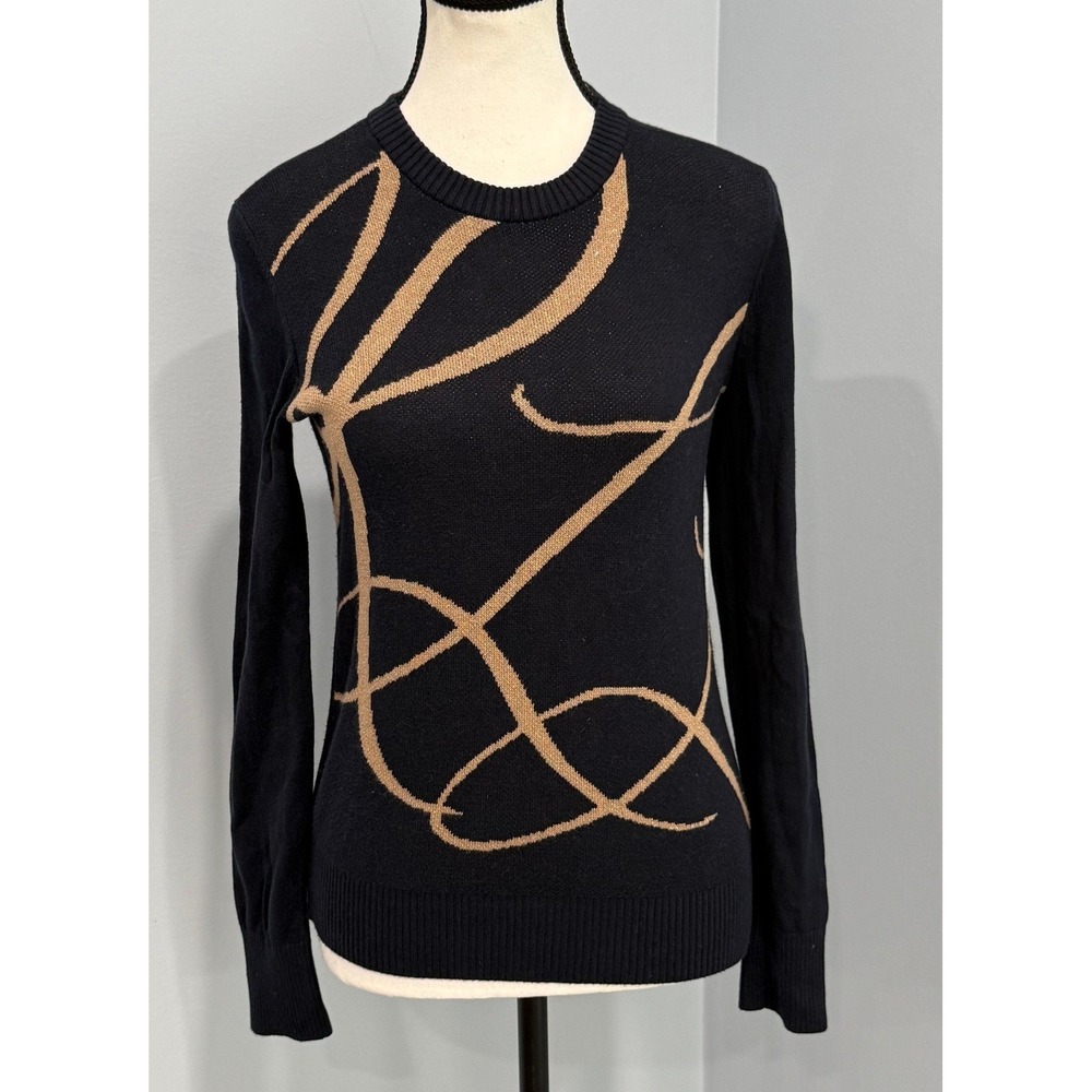 Lauren Ralph Lauren Navy Blue Abstract Knit Sweater Petite Small PS Black Label